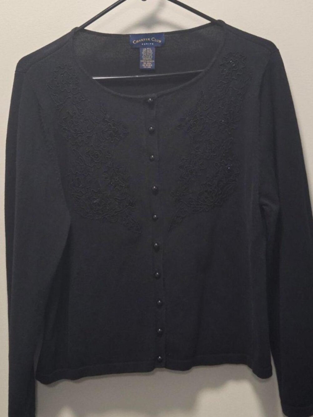 Charter Club Petite Black Button Down Sweater Women's Large Petite